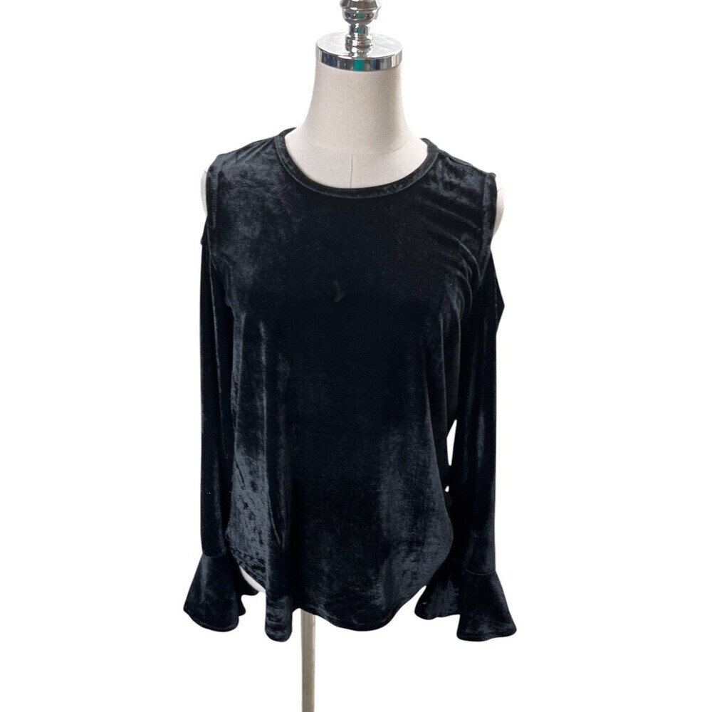 Harve Benard Top Women's Size Small Black Cold Shoulder Long Sleeve Velvet